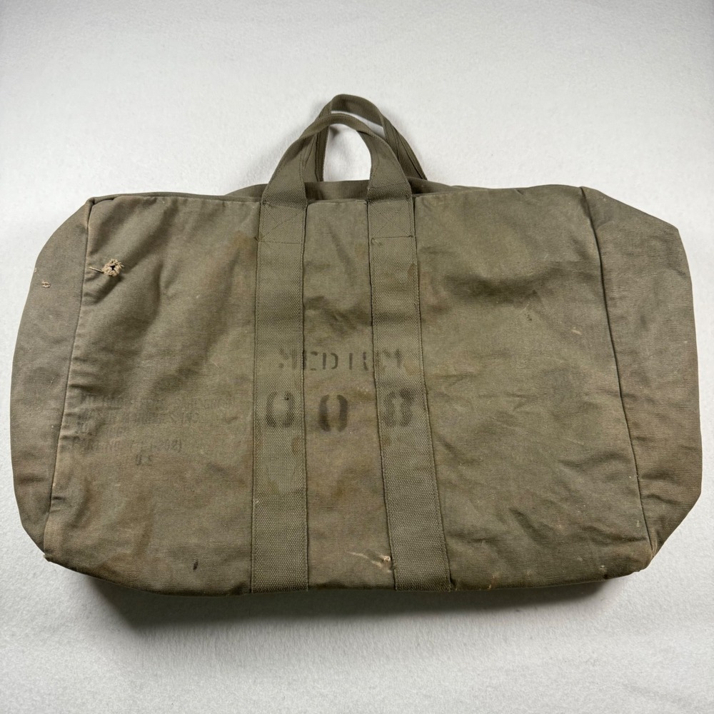 Vintage 1960 USAF Flyers Kit Bag Green Canvas Military Air Force Flight Gear